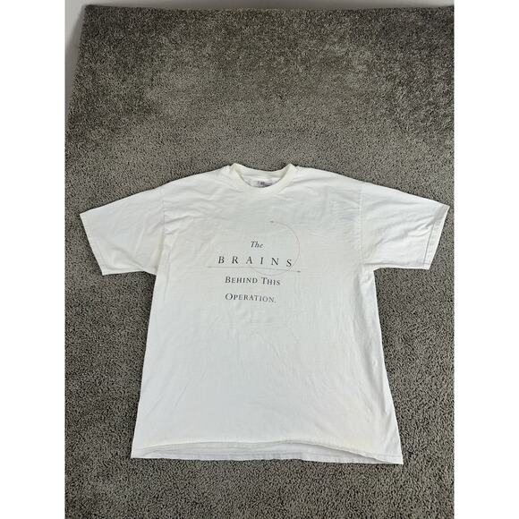Vintage Compaq Shirt Mens XL White Brains Behind This Operation Promo Tee 90s